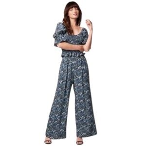 NWT! Band of Gypsies Band of the Free ELISE TEAL FLORAL WIDE LEG PANTS. Small